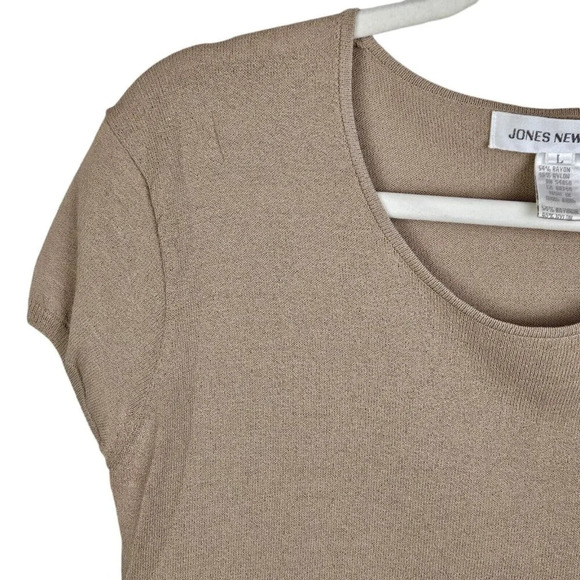 Jones New York Tan Short Cap Sleeve Pullover Rayon/Nylon Sweater Top Size Large - Picture 3 of 9